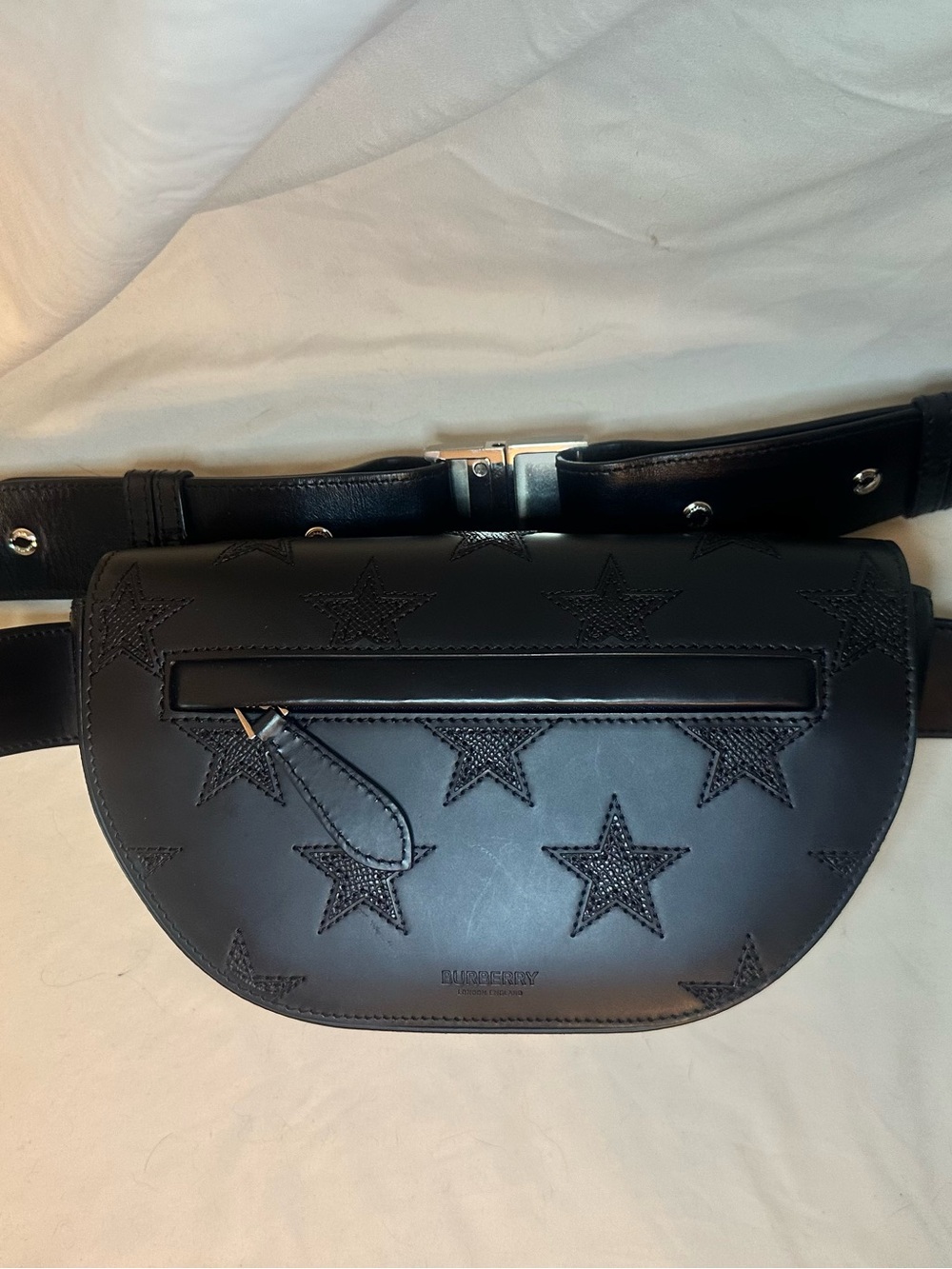 Burberry Almost New Black Star-Embroidered Leather Belt Bag